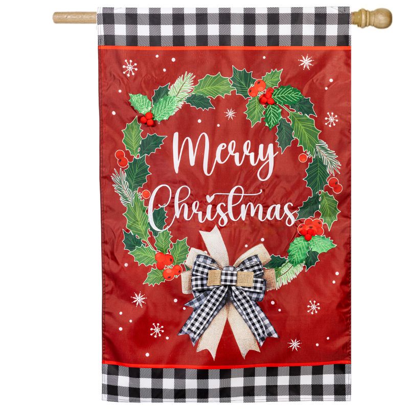 Merry Christmas Wreath House Flag